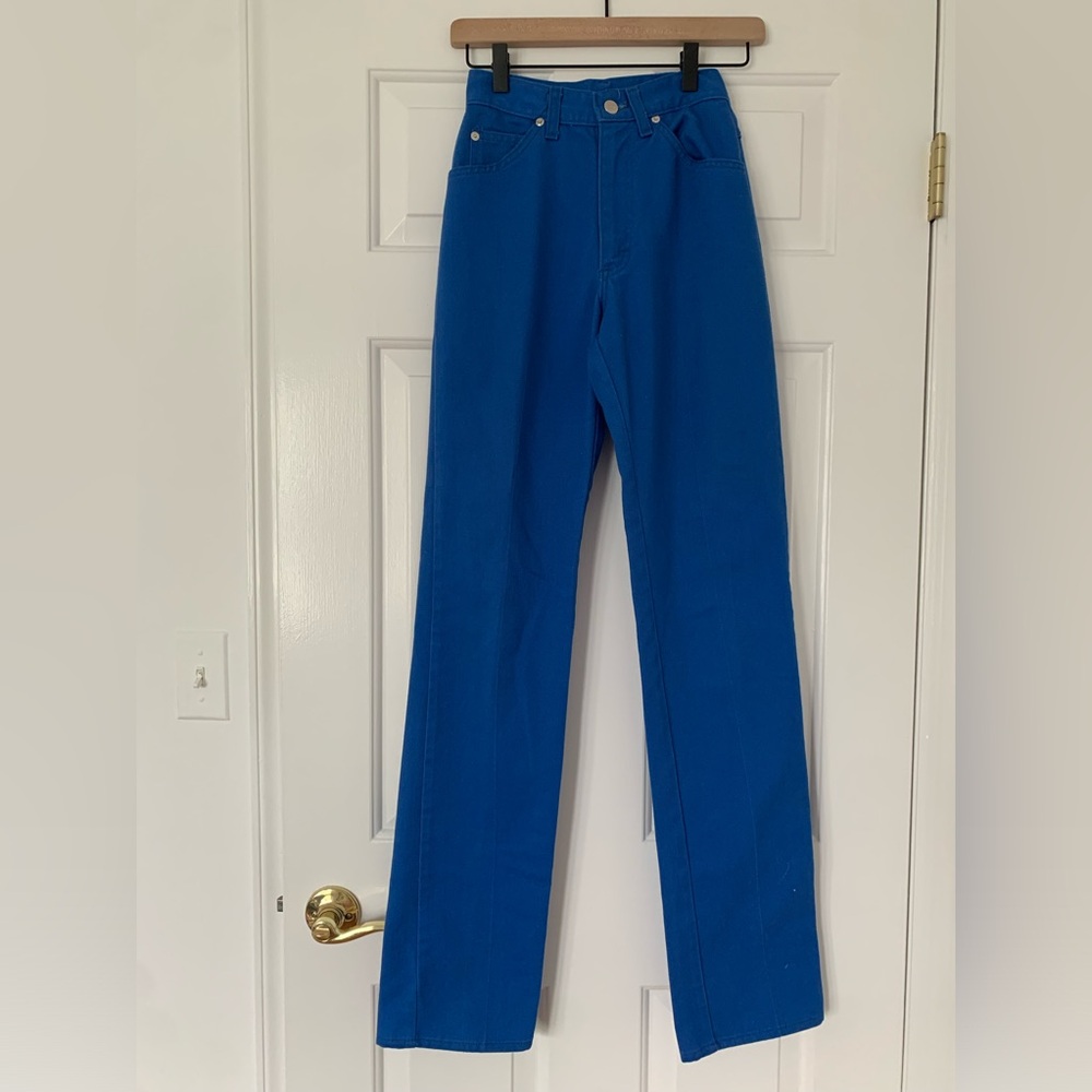 VTG Lee Riders Blue Colored Jeans Juniors 5 women’s XS high waist long Union